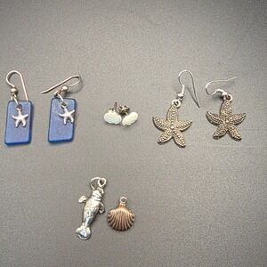Ocean, Coastal Jewelry Lot Women Blue Silver Coastal Starfish, Shell, Manatee